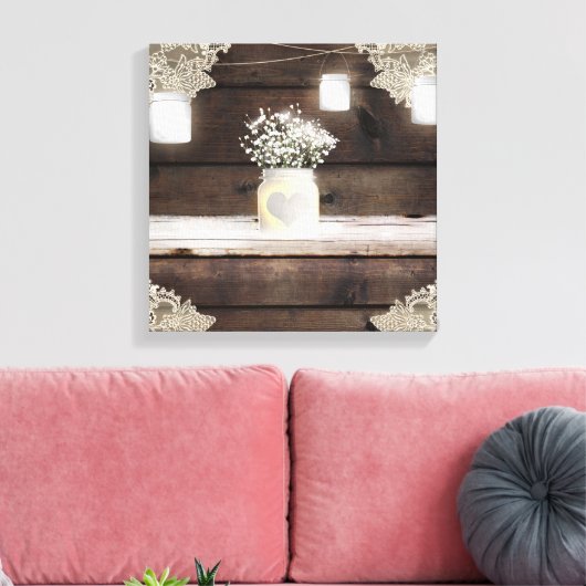 Rustikales Barholz Spitzen Mason Jars & Gipskraut Leinwanddruck (Insitu (Wohnzimmer))