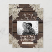 Rustikales Barholz & Spitzen Romantik Save the Dat Einladung (Vorne/Hinten)