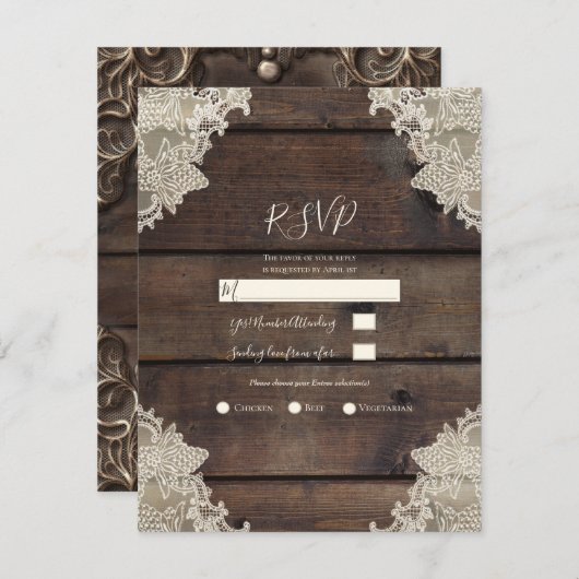 Rustikales Barholz & Spitzen Romantische UAWG Einladung (Vorne/Hinten)