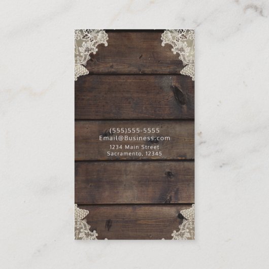 Rustikales Barholz & Spitzen Romantischer Südchara Visitenkarte (Rückseite)