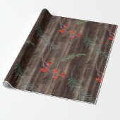 Rustikales Barholz | Winter Greenery & Berries Geschenkpapier (Ungerollt)