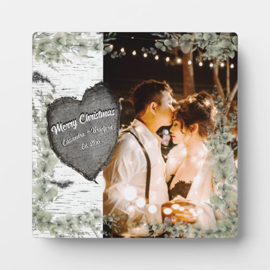 Rustikales Bark Wood Heart Eukalyptus Greenery Fotoplatte (Vorderseite)