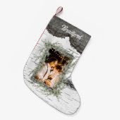 Rustikales Bark Wood Heart Family Foto Eucalyptus Kleiner Weihnachtsstrumpf (Vorderansicht (hängend))