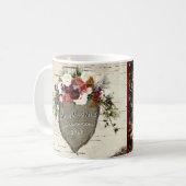 Rustikales Bark Wood Heart Family Foto Kaffeetasse (Vorderseite Links)