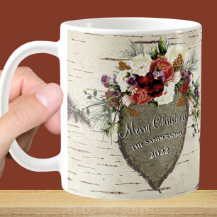 Rustikales Bark Wood Heart Family Foto Kaffeetasse