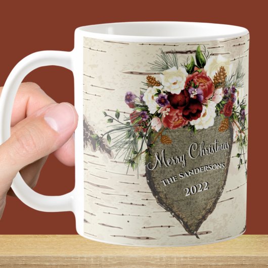 Rustikales Bark Wood Heart Family Foto Kaffeetasse