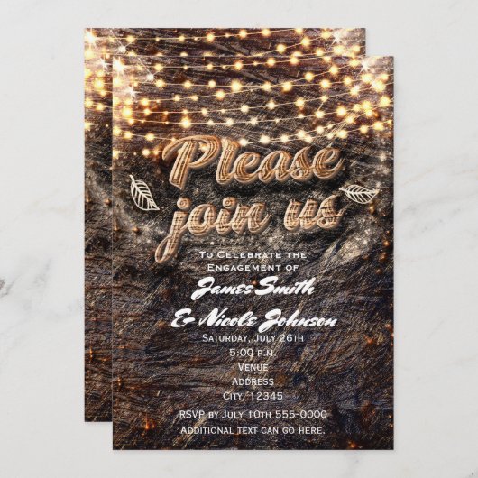 Rustikales Bark Wood & Sparkle Lights Herbsteinlad Einladung (Vorne/Hinten)