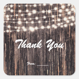 Rustikales Bark Wood & String Lights Fall Gefallen Quadratischer Aufkleber