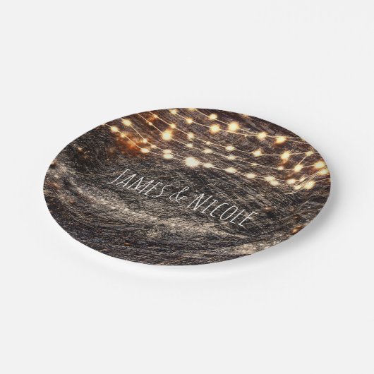 Rustikales Barkholz & Funkelleuchten Fall Party Pappteller (Schrägansicht)