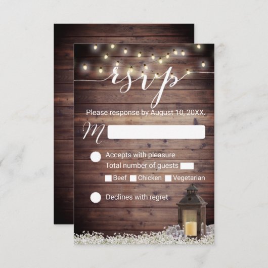 Rustikales Barn Lantern String Lights Wedding RSVP (Vorne/Hinten)