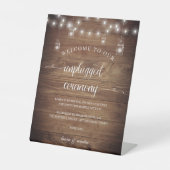 Rustikales Barn Wood Heart Skript Unplugged Zeremo Sockelschild (Vorderseite)