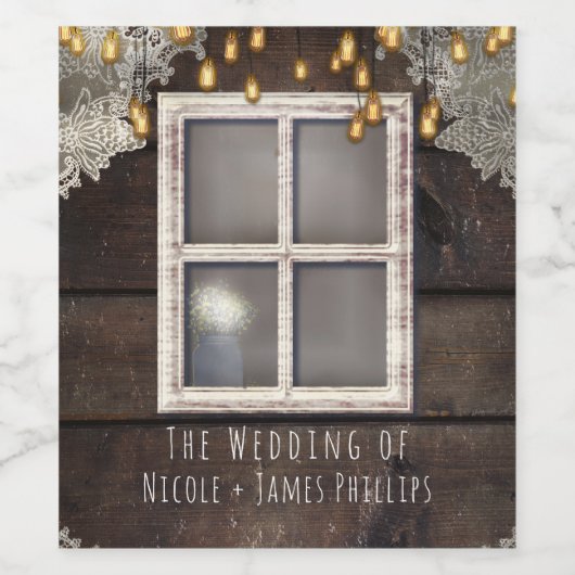 Rustikales Barnfenster Hochzeitweinetiketten Weinetikett (Einzelnes Label)