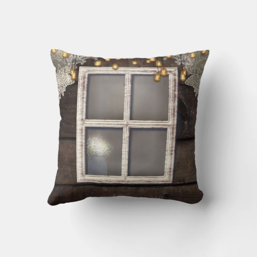 Rustikales Barnfenster Spitz Romantisches Elegante Kissen (Rückseite)