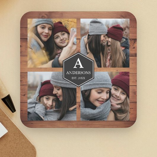 Rustikales Barnholz 4 Bilder Familienfotos FotoCol Rechteckiger Pappuntersetzer