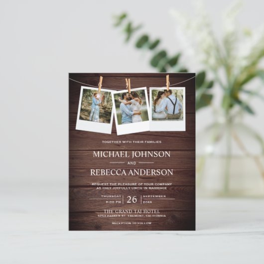 Rustikales Barnholz-Foto Einladung zur Hochzeit (Stehend Vorderseite)