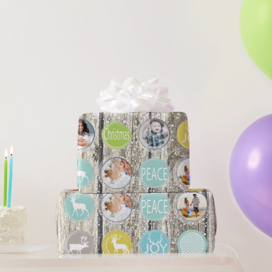 Rustikales Barnholz-Foto Rentier Weihnachten Geschenkpapier (Partygeschenke)