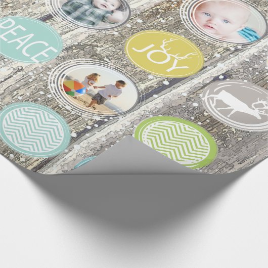 Rustikales Barnholz-Foto Rentier Weihnachten Geschenkpapier (Ecke)