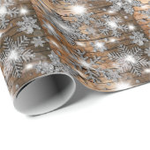 Rustikales Barnholz, frostige Silberschneeflocken Geschenkpapier (Rolleneckpunkt)