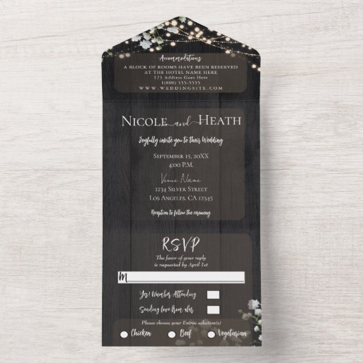 Rustikales Barnholz Gipskraut Hochzeit All In One Einladung (Innen Boden)