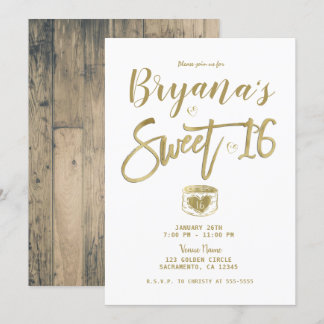 Rustikales Barnholz Gold & White Chic Sweet 16 Par Einladung