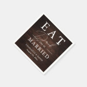 Rustikales Barnholz isst Drinks und sei Verheirate Serviette (Ecke)