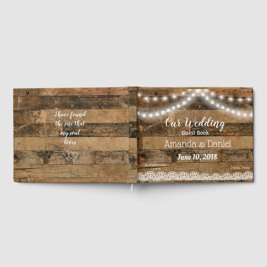 Rustikales Barnholz-Lights Hochzeit Gästebuch (Voll)
