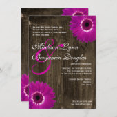 Rustikales Barnholz Lila Daisy Hochzeitseinladunge Einladung (Vorne/Hinten)