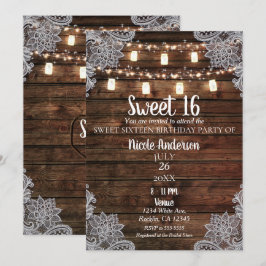 Rustikales Barnholz & Mason Jars Sweet 16 Party Einladung