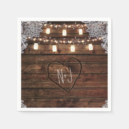 Rustikales Barnholz & Mason Jars Wedding Party Serviette (Vorderseite)