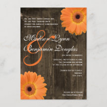 Rustikales Barnholz Orange Daisy Hochzeitseinladun