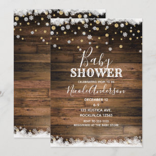 Rustikales Barnholz Silver Gold Winter Baby Dusche Einladung
