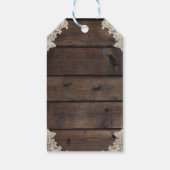 Rustikales Barnholz & Spitzen Romantische Hochzeit Geschenkanhänger (Rückseite)