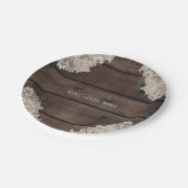 Rustikales Barnholz & Spitzen Romantische Hochzeit Pappteller (Schrägansicht)