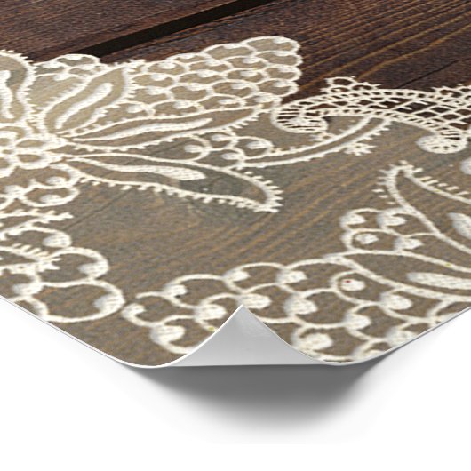 Rustikales Barnholz & Spitzen Romantische Hochzeit Poster (Ecke)