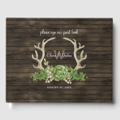 Rustikales Barnholz-Sukkulent Antlers Country Wedd Gästebuch (Vorderseite)