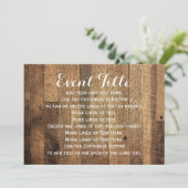 Rustikales Barnholz Tafelschild Karte 5 x 7 Einlad (Stehend Vorderseite)