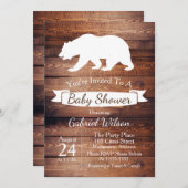 Rustikales Barnholz & White Bear Baby Dusche Einladung (Vorne/Hinten)