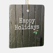 Rustikales Barntor Happy Holidays Holly Pet Foto Keramikornament (Rechts)