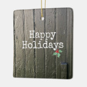 Rustikales Barntor Happy Holidays Holly Pet Foto Keramikornament (Links)