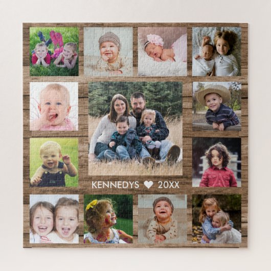 Rustikales Barnwood 13 Family Foto Collage Puzzle (Vertikal)