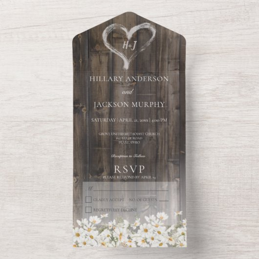 Rustikales Barnwood & Daisis Kein Abendessen All In One Einladung (Innen Boden)