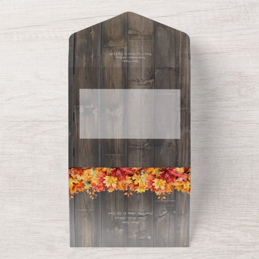Rustikales Barnwood & Herbstlaubs Dinner All In One Einladung (Außenbereich)
