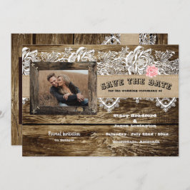 Rustikales Barnwood & Lace Save the Date Einladung