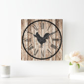 Rustikales Barnwood-Look Bauernhaus-Design Quadratische Wanduhr (Zuhause)