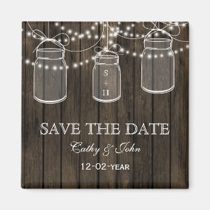Rustikales Barnwood-Mason-Glas Save the Date Magnet