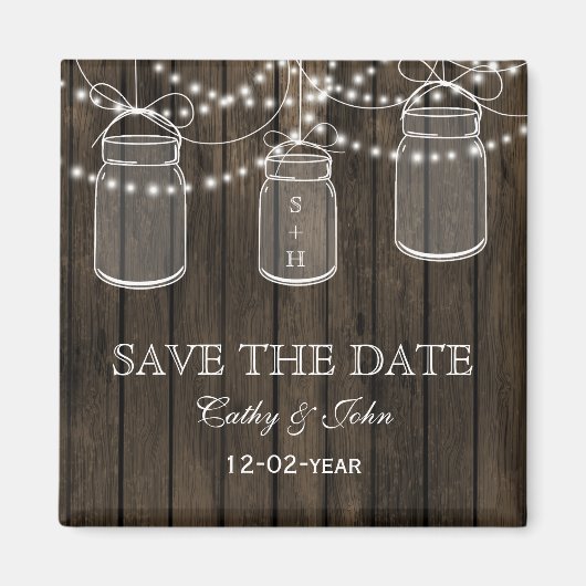 Rustikales Barnwood-Mason-Glas Save the Date Magnet (Vorne)