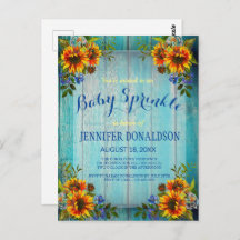 Rustikales Barnwood Sonnenblume Baby Einladung