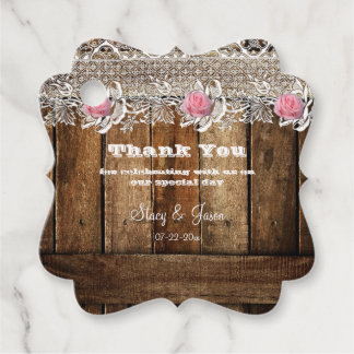 Rustikales Barnwood, Spitzen, Rose Hochzeit Geschenkanhänger