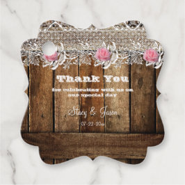 Rustikales Barnwood, Spitzen, Rose Hochzeit Geschenkanhänger