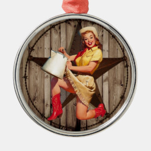 rustikales BarnWood texas Star Western Country Cow Silbernes Ornament